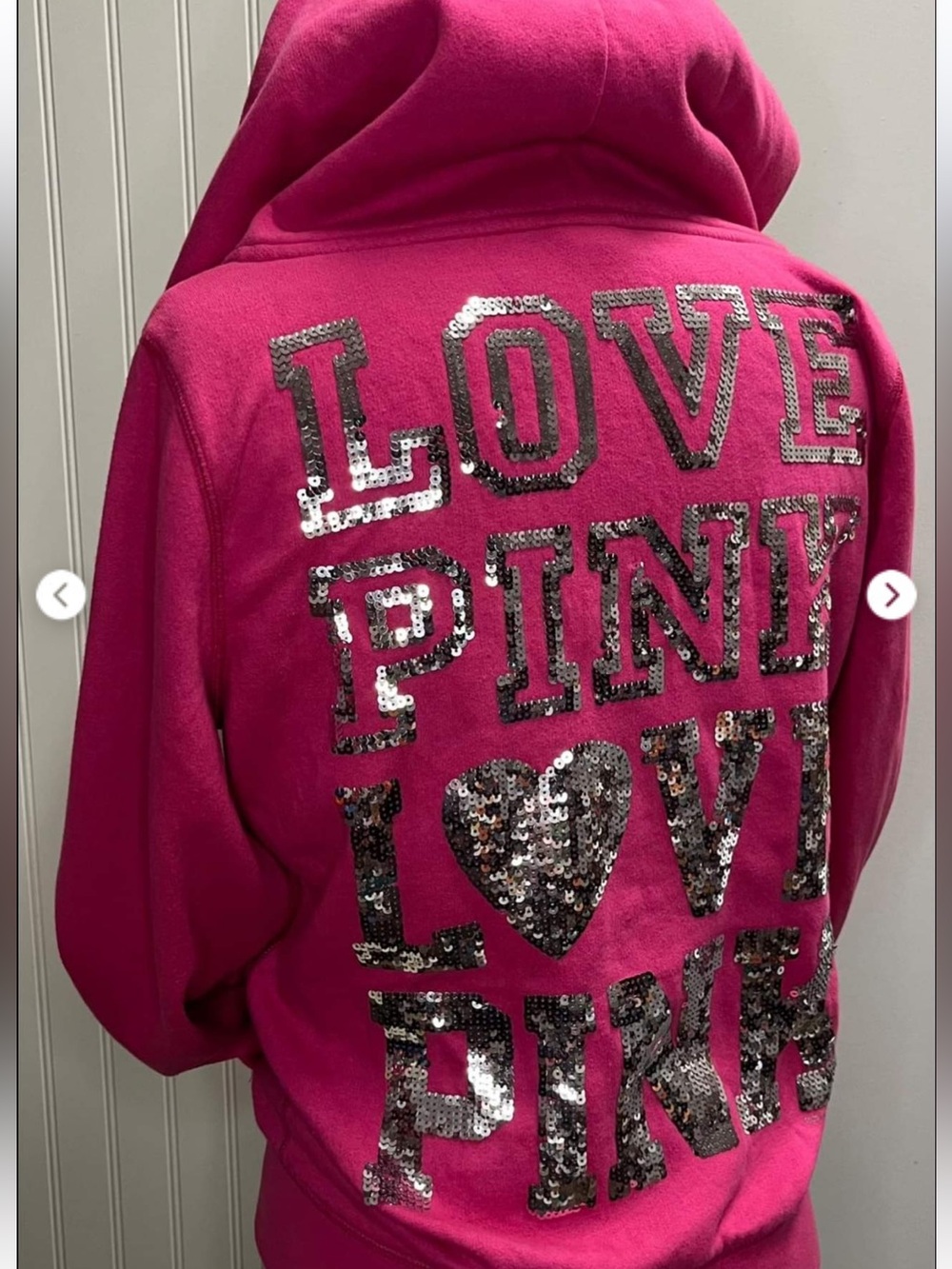 VEUC PINK VICTORIA'S SECRET HOT PINK BLING ZIP HOODIE SZ: L
